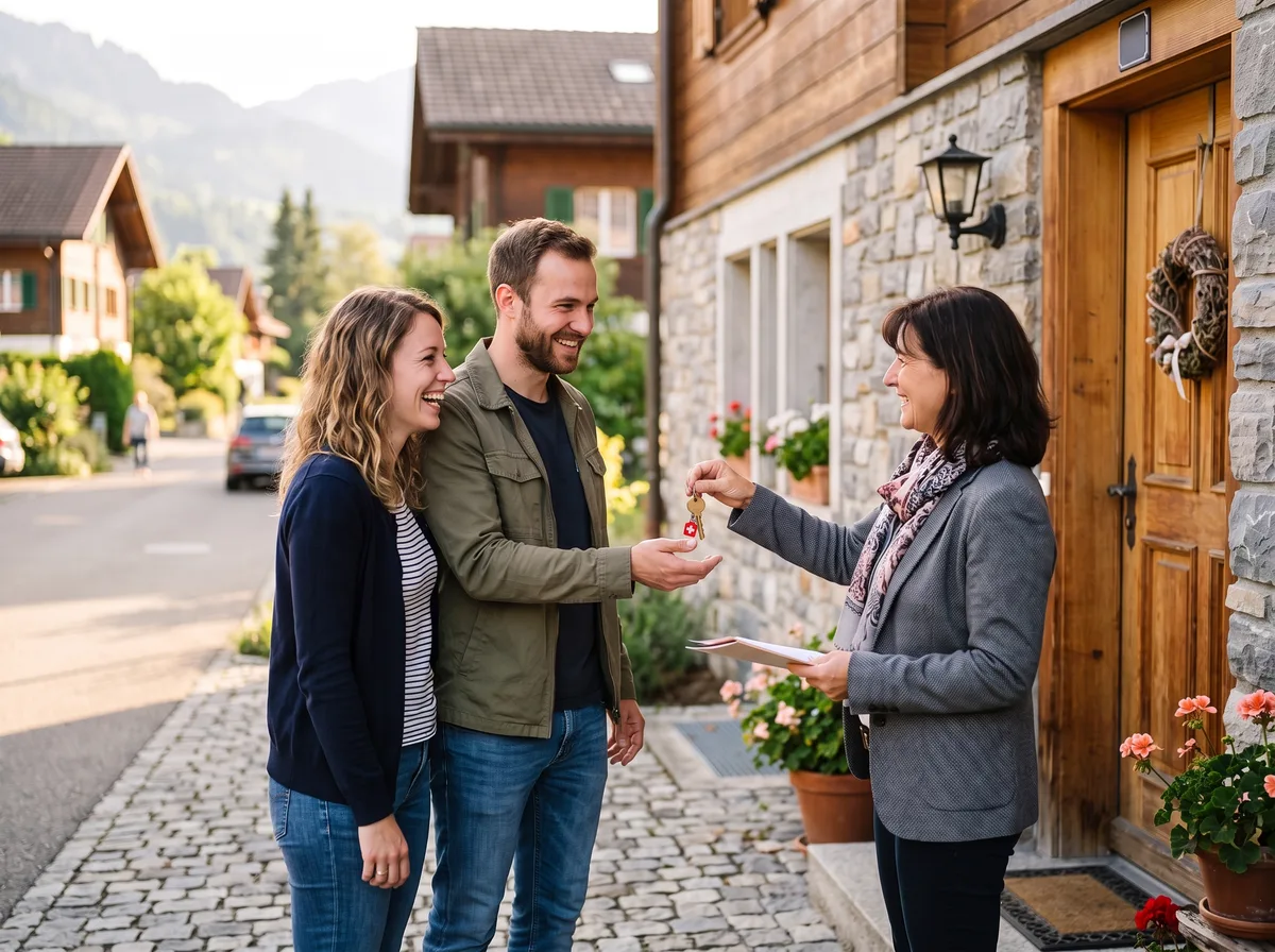 Remise des clés d'une maison à un jeune couple